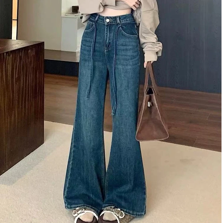 欧货中高腰弹力牛仔大长腿牛仔喇叭裤