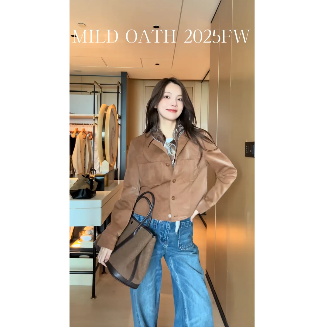 MILD OATH【柏木知秋】美式复古棕对称口袋牛仔短夹克