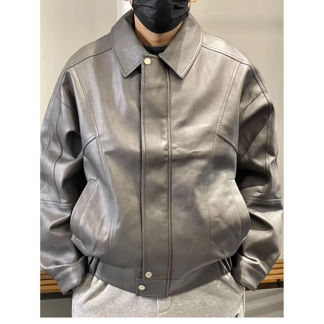 春季皮衣潮流百搭翻领韩版休闲时尚男士春秋