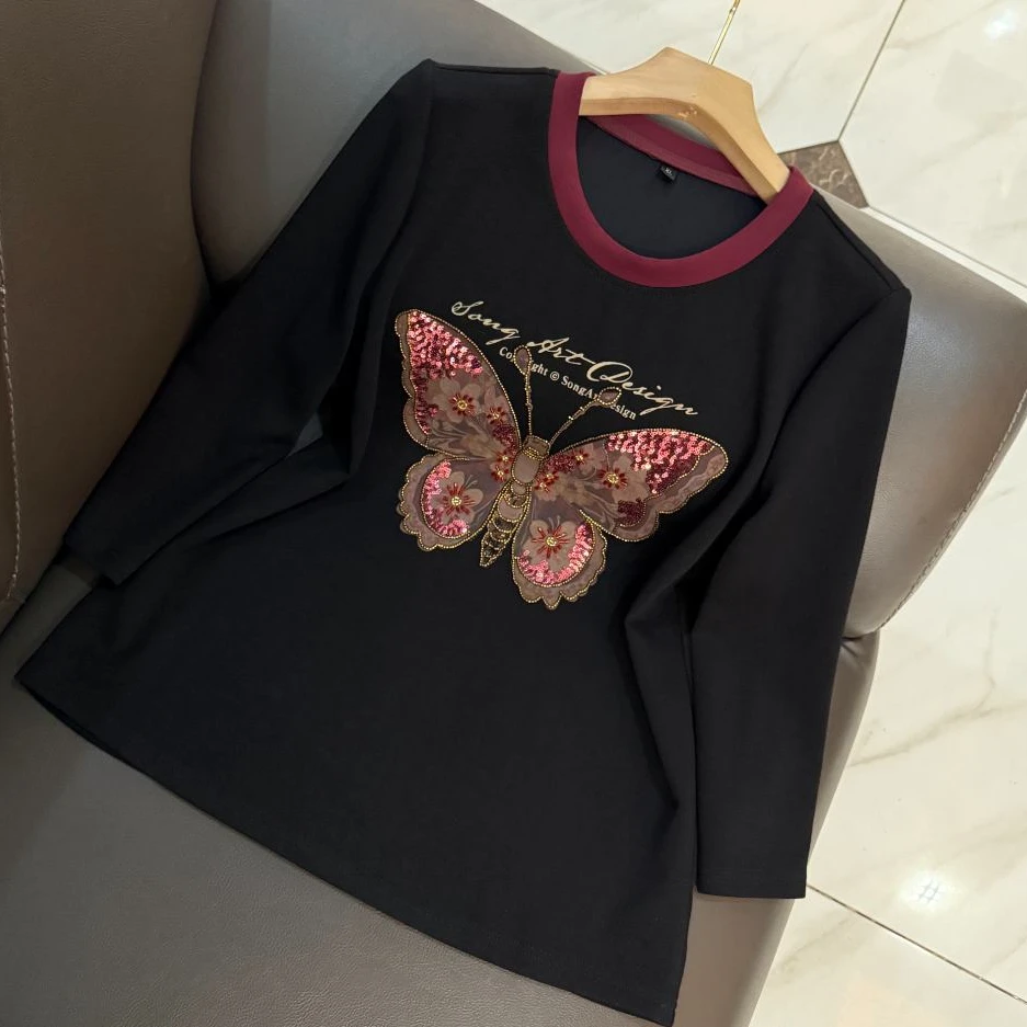 早秋新品女士中袖圆领休闲T恤上衣女装时尚百搭半袖小衫6351