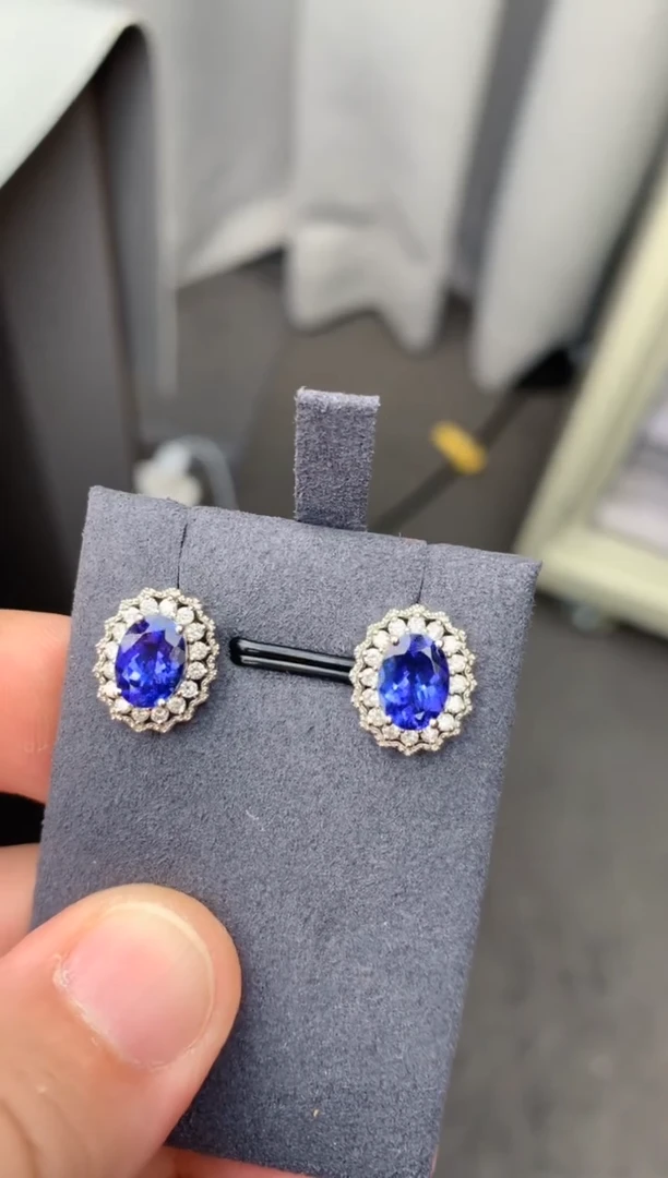 【闪购商品】坦桑石耳饰18K金镶嵌2.9ct   坦桑石耳钉