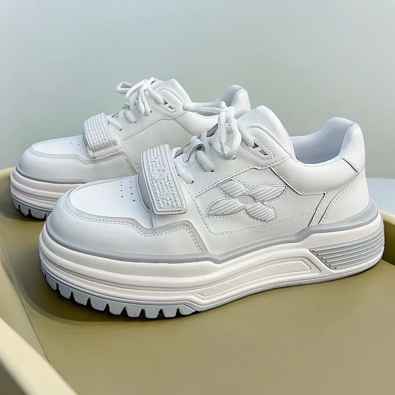 百搭潮流真皮小白鞋男厚底时尚休闲鞋小众设计ins板鞋增高面包鞋