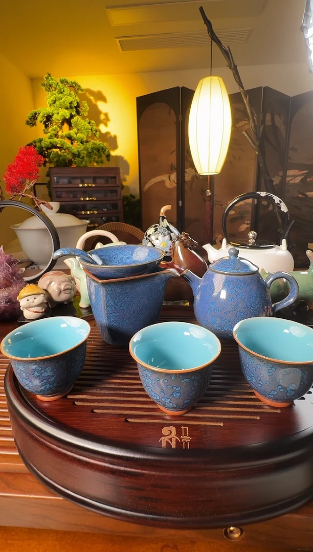 【大元】浮翠蓝玉茶壶+重竹茶盘