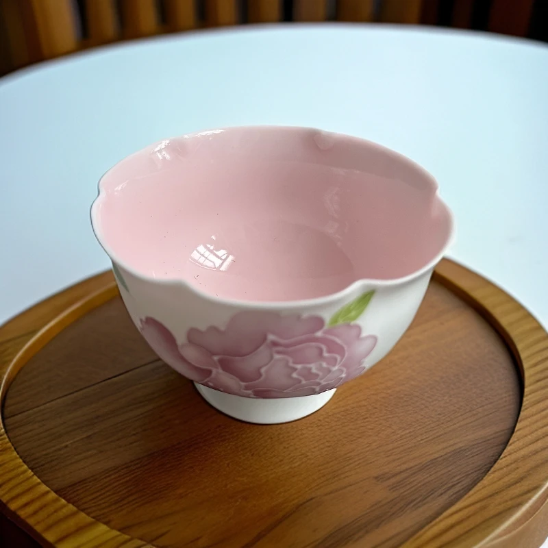 051104手绘釉下彩鸢尾花大容量花口主人杯