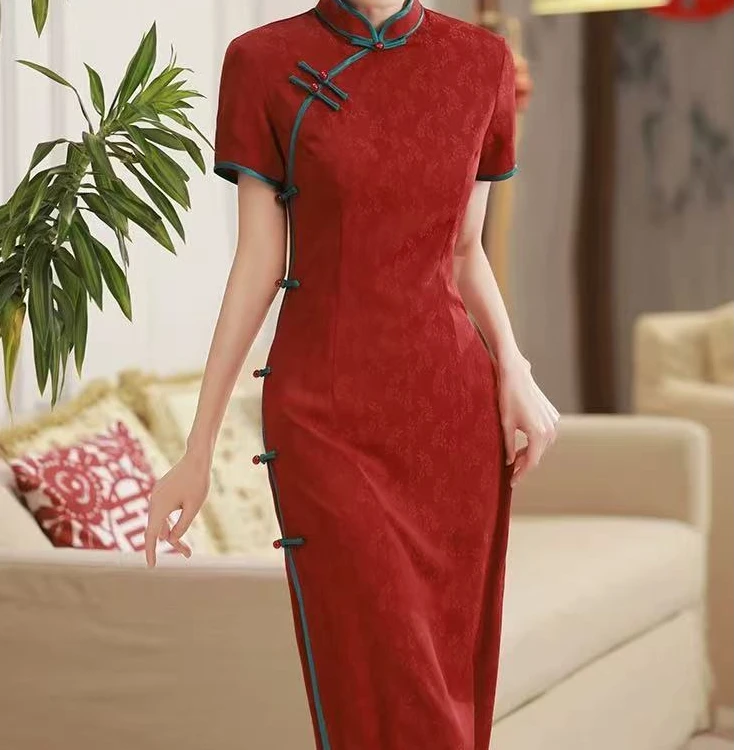 X54国风旗袍红色大码气质