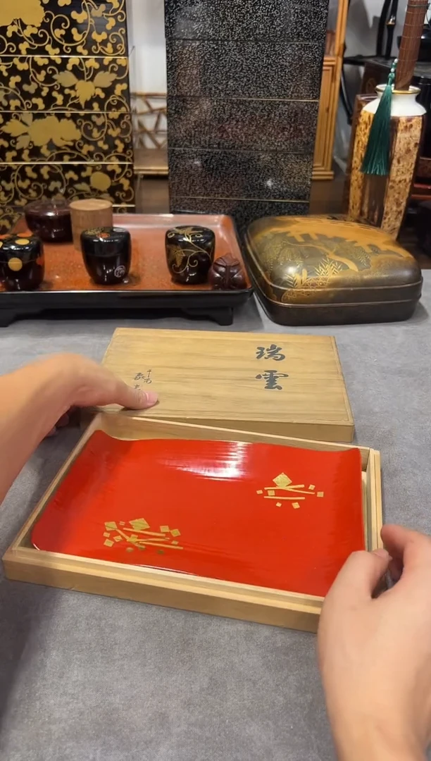 平安象彦 金莳绘竹胎茶盘