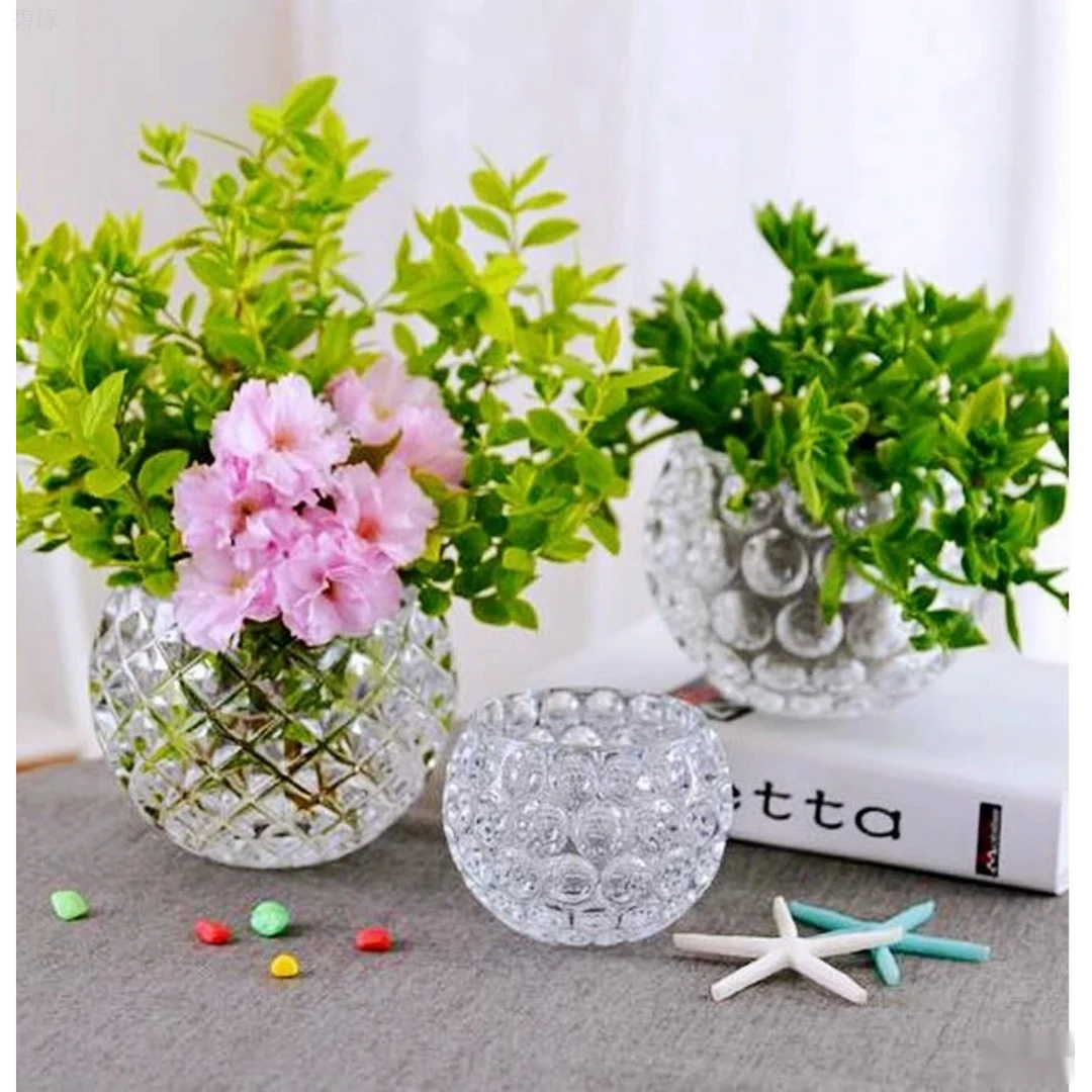 碧琢圆球透明水晶瓶颜色玻璃加厚花瓶绿植花瓶客厅插花高档大气