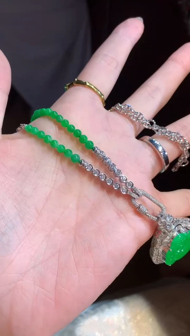 颈饰18K金镶嵌翡翠75-珠串【不含吊坠