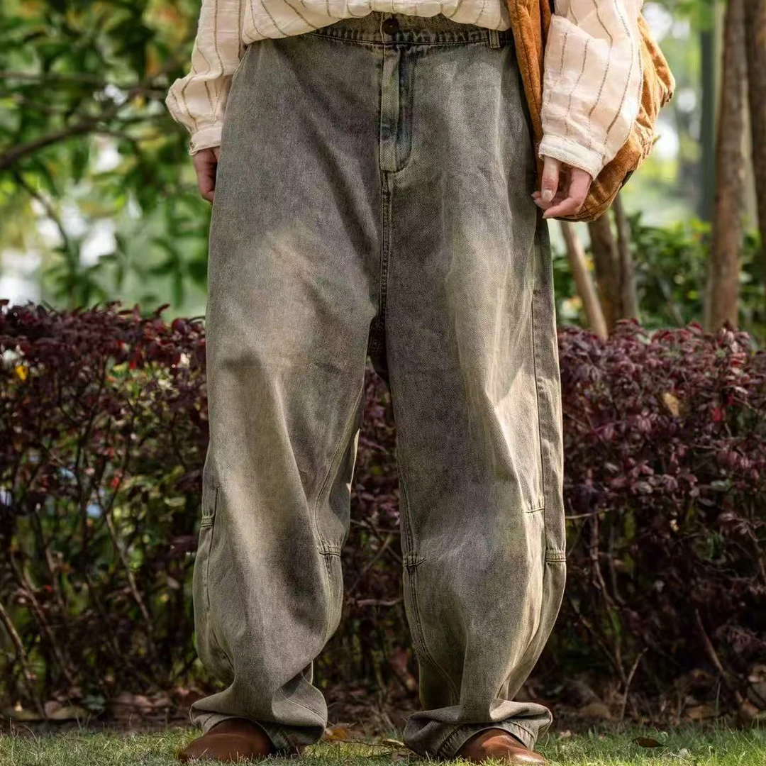 原创疯子张水洗做旧磨白牛仔裤休闲长裤#08463