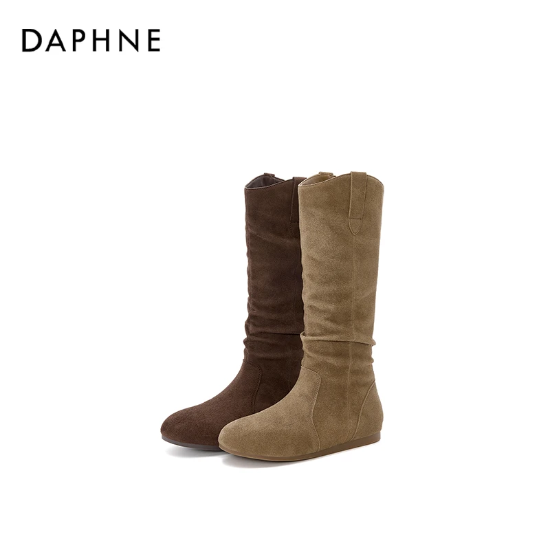 达芙妮品牌正品秋冬上新软底短靴美拉德堆堆靴慵懒雅丹风时装女靴