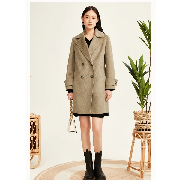 YINER音儿冬季时尚气质翻领中长款领纯羊毛双面呢大衣 8C62580616