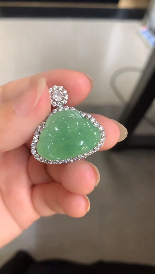 定制翡翠银S925镶嵌翡翠佛公