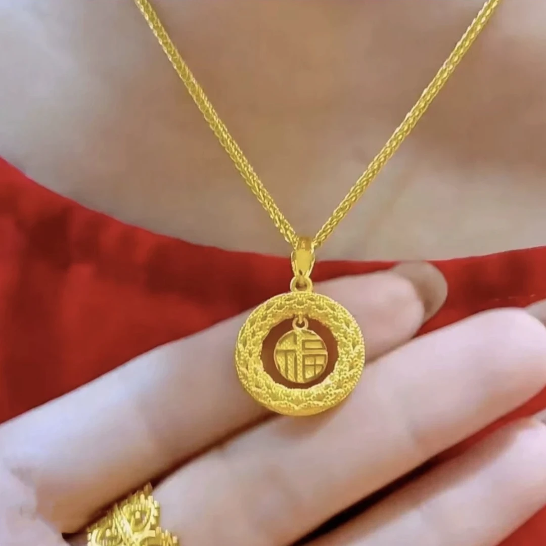 铜合金项链 织梦网福字平安扣项链女小众镂空设计轻奢高级感气质