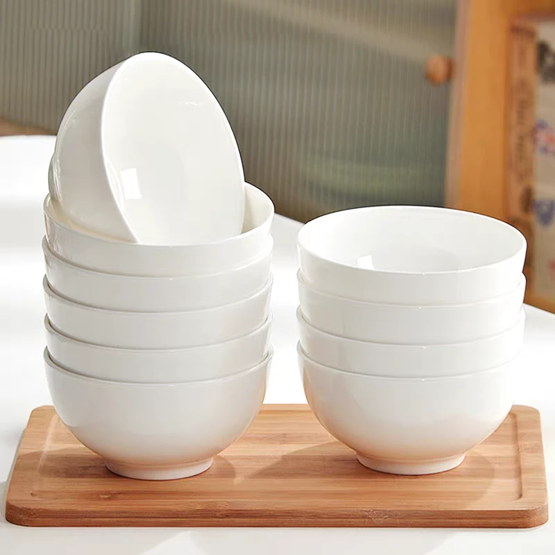 【铭策优品】纯白高温釉下彩4.5英寸家用网红10支装米饭碗小汤碗