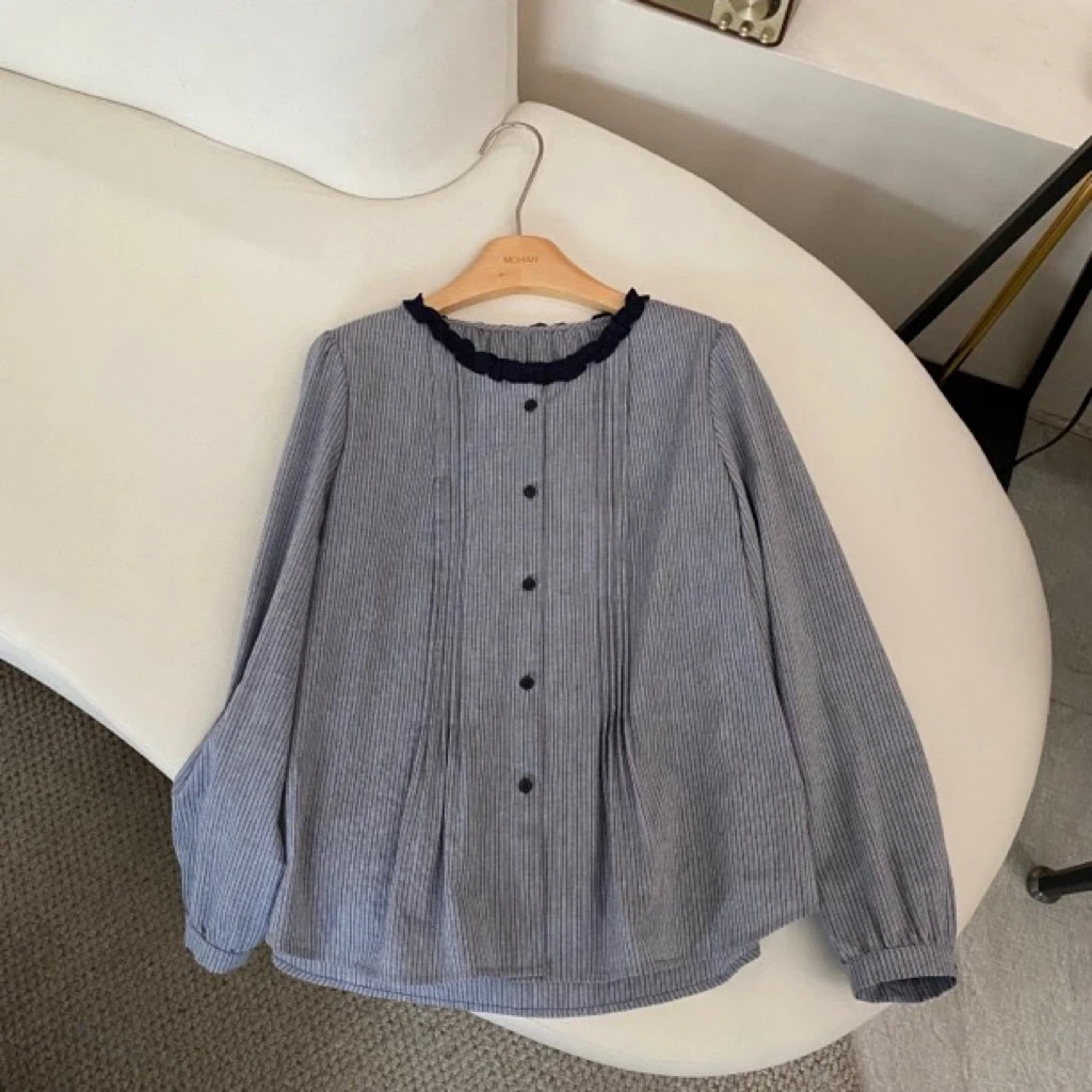 1508花边通勤时尚百搭显瘦休闲衬衫