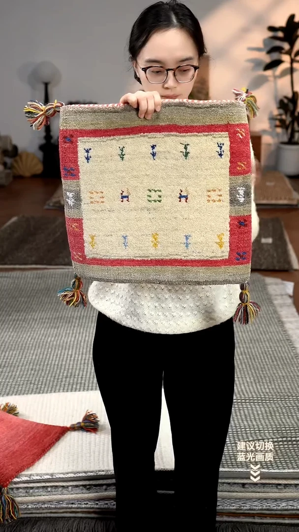 羊毛【40*40】印度进口羊毛坐垫【粉红色框】