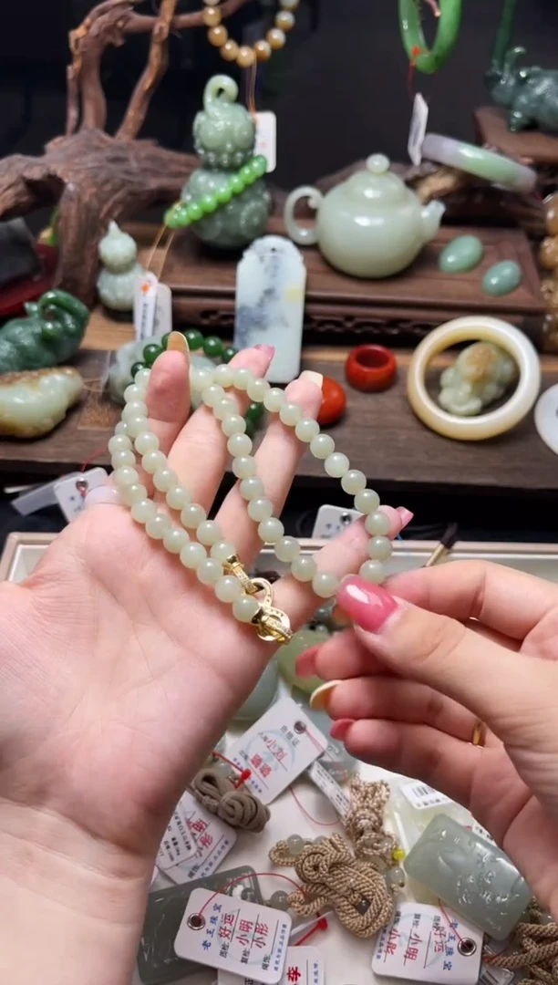 和田玉未镶嵌项链卡8且末青白妈妈链