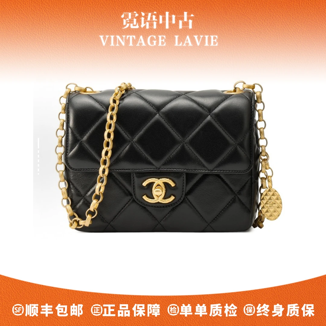 未使用 Chanel/香奈儿 芯片开黑金cf方胖子椭圆型金币链条包