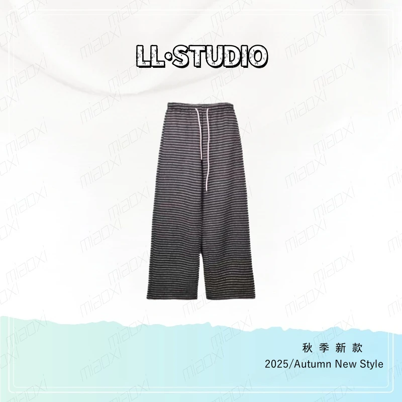妙兮·LL秋季新款时尚休闲简约宽松显瘦慵懒风条纹裤子*20252652