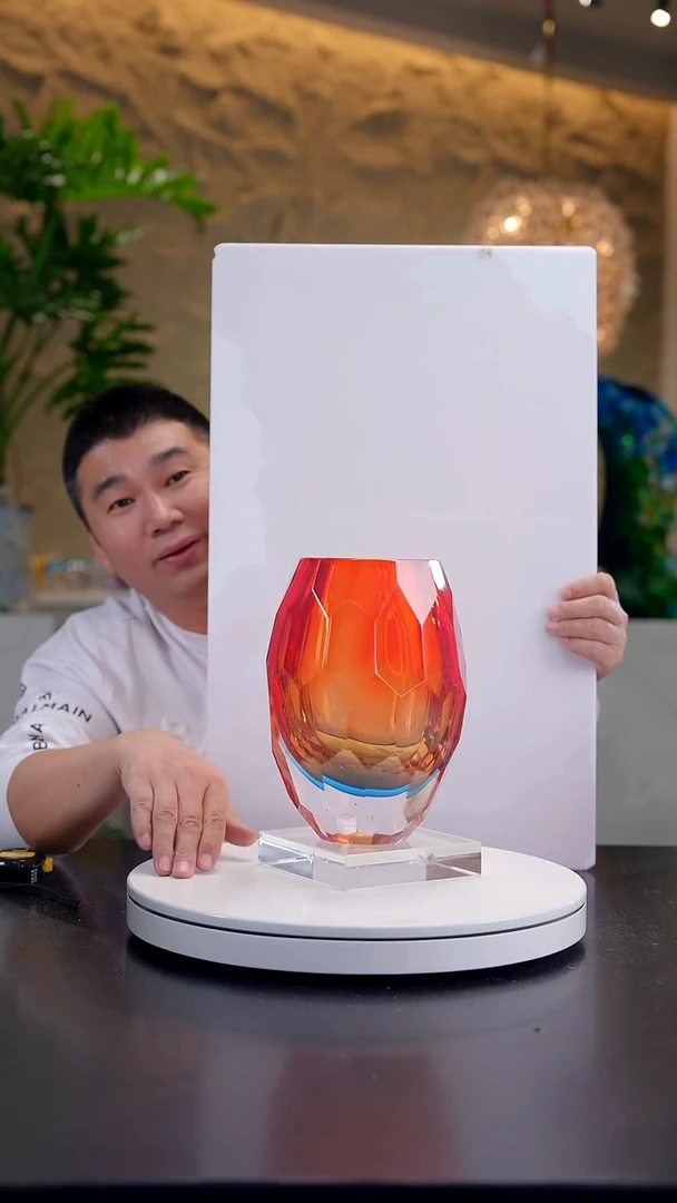 摆件红蓝切面花器