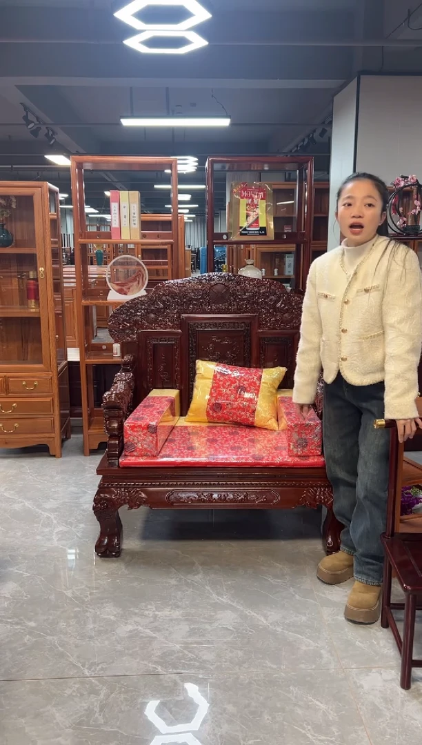 黑酸枝木类家具百狮宝座单人位沙发