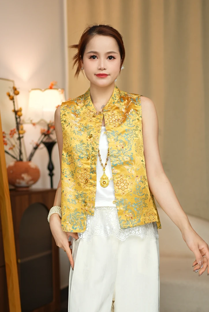 CHUNTIAN/椿锦【暮云春树】新中式宋锦提花双面双穿夏季马甲