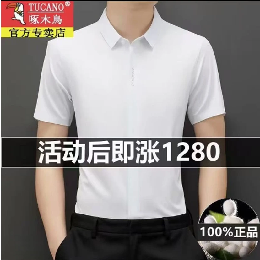 啄木鸟高档男士夏季薄款冰丝短袖衬衫2025新款休闲薄款透气衬衣男