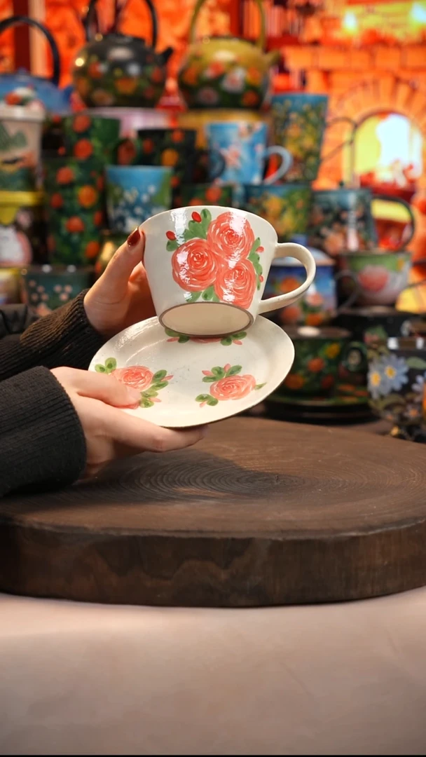 油画   釉下彩   杯子2件套