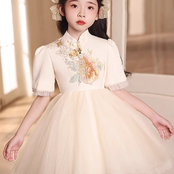 高级感国风轻奢公主裙礼服女童高端中式主持人儿童旗袍演出服夏季