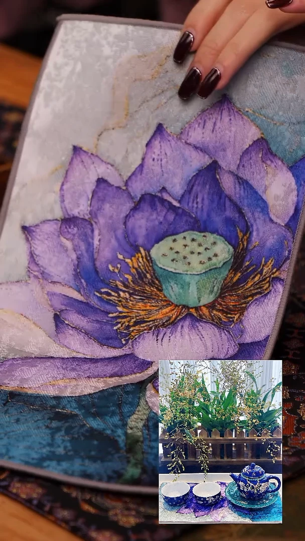 【闪购商品】宋锦提花刺绣荷花茶巾