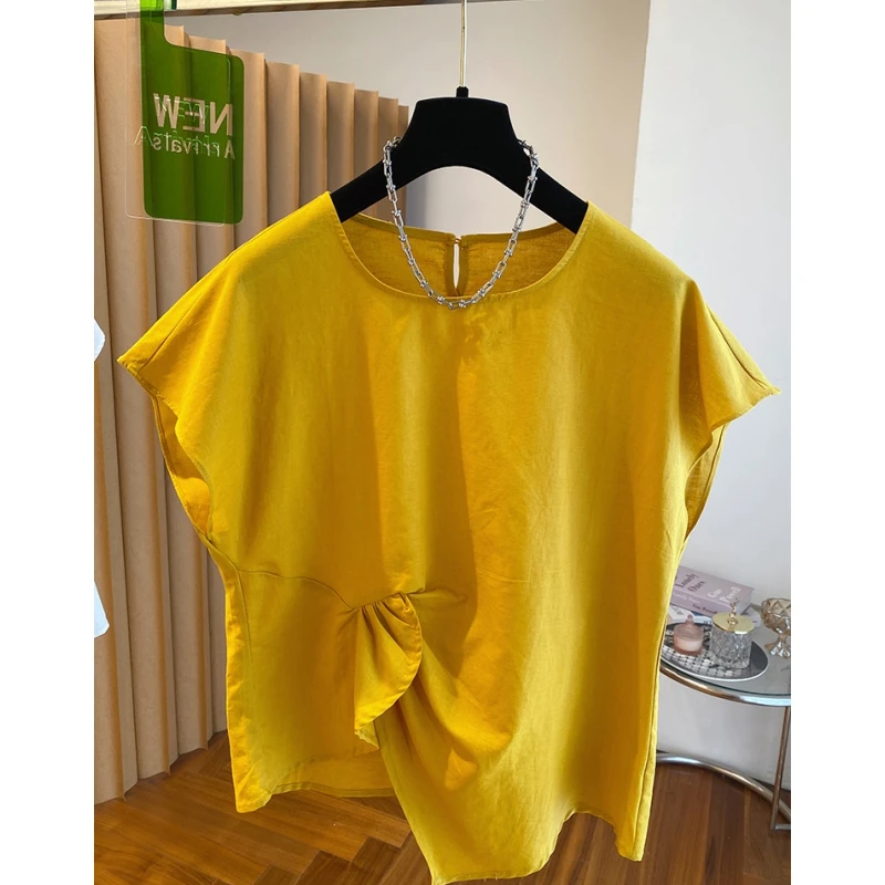 独特漂亮小飞袖衬衫上衣女夏高端2025新款宽松薄款扭结设计感上衣