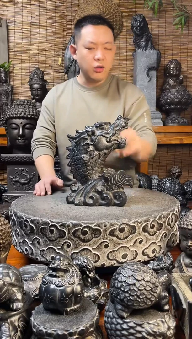 石材30鱼化龙天然青石雕刻