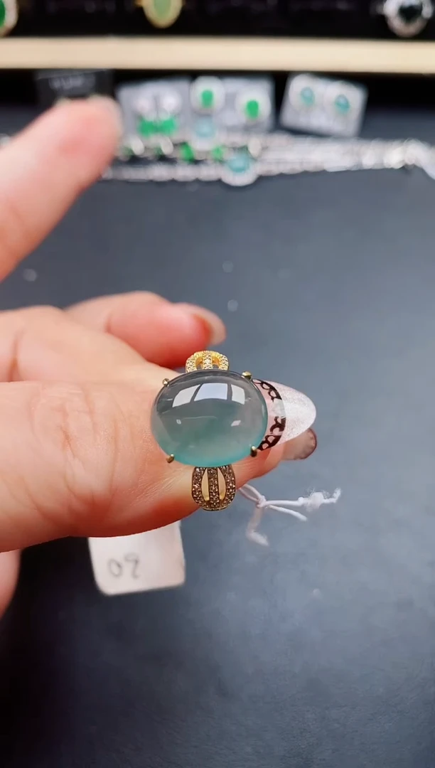 翡翠戒指银S925镶嵌5850