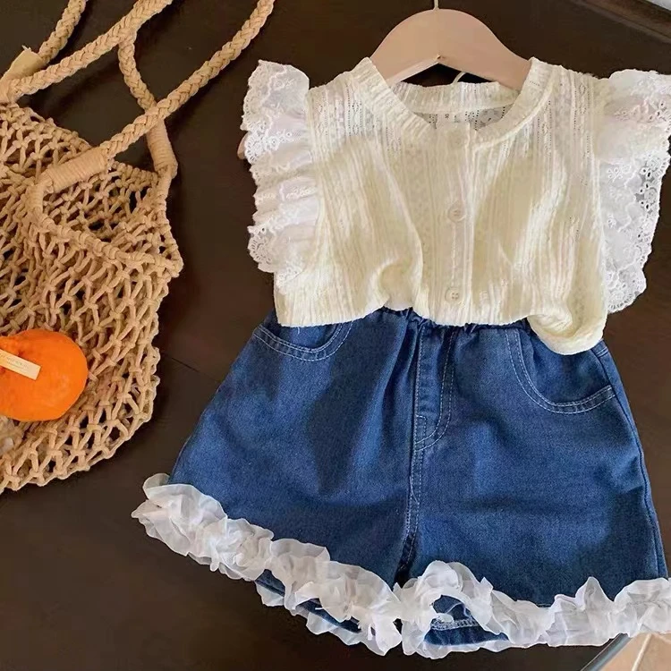 N5女宝夏季洋气韩版女童镂空套装