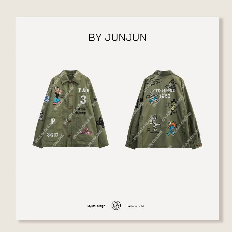 ByJunjun早秋新款女装【大力水手】美式刺绣工装外套