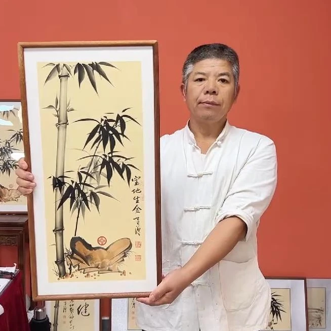 张富民作品/宝地生金（乌檀木实木框）/古宣/36*69厘米左右
