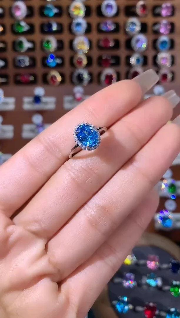 银S925镶嵌戒圈海蓝宝石79白