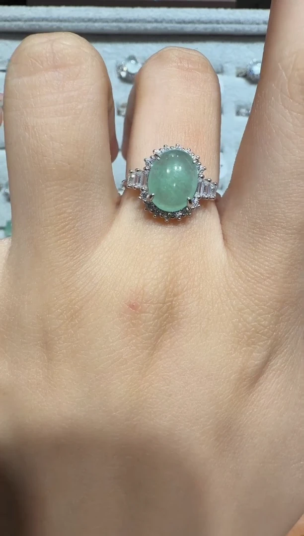 银S925镶嵌戒指翡翠925银镶翡翠戒指镶嵌163