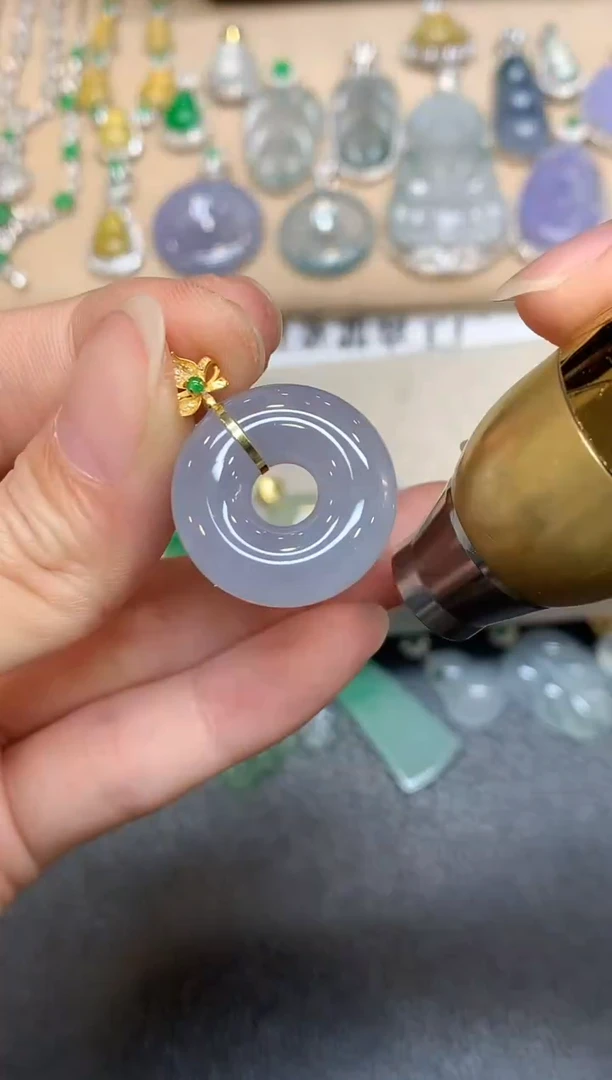 颈饰18K金镶嵌翡翠甜甜圈【无服务费【紫货有色差】