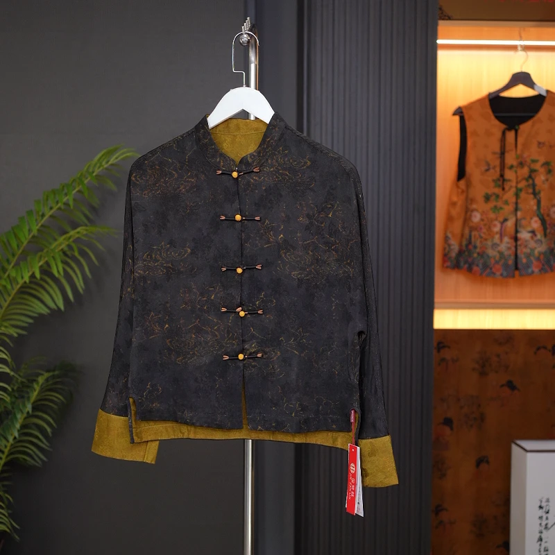 【闲敲棋子】新中式中国风香云纱复古外套中年妈妈装设计款0344