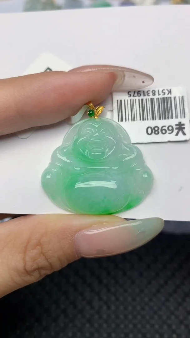 翡翠18K金镶嵌颈饰天然翡翠a货