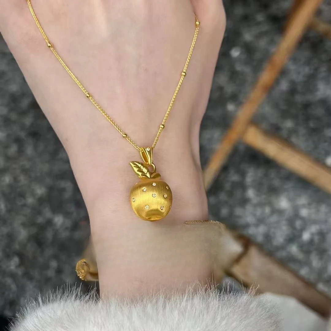 足金999拉丝小苹果莫桑吊坠