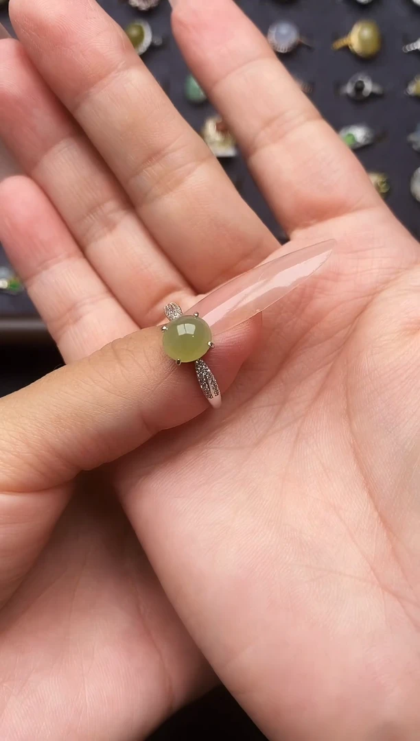 银S925镶嵌戒指翡翠天然翡翠A货22   1 -