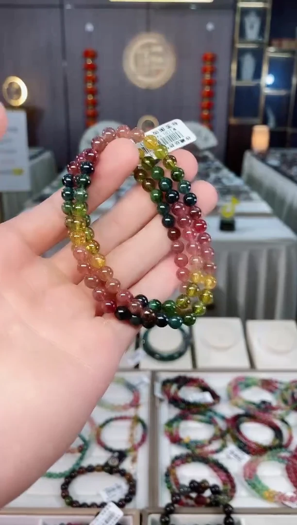 未镶嵌收藏级老矿碧玺色标三圈手串5mm+碧玺xion多样性发一条