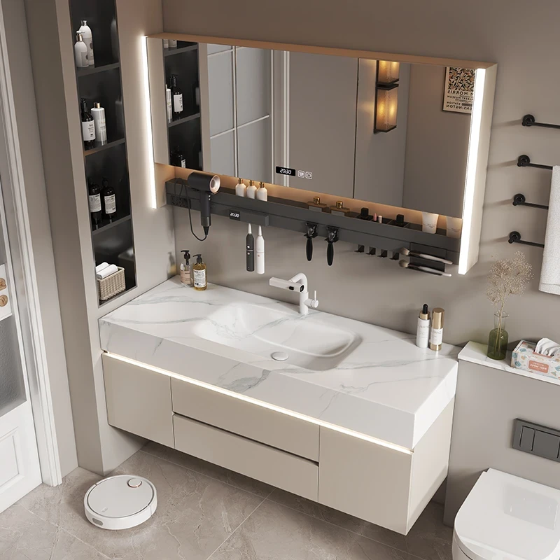 【岩板热弯盆】简约现代实木浴室柜组合卫生间洗手池洗脸盆柜洗漱