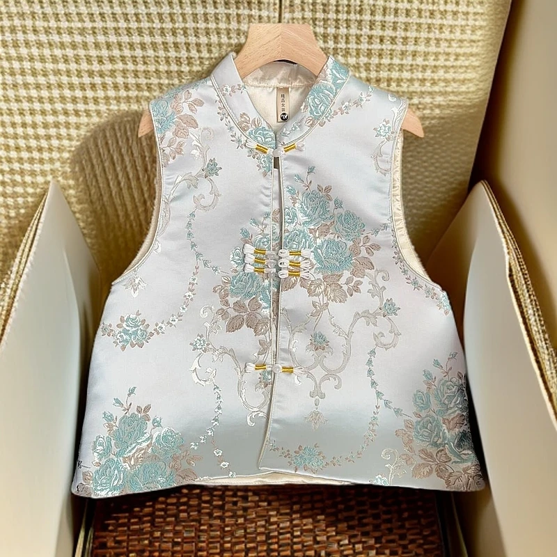 【蓝折颜】2024新中式国风刺绣马甲秋季新款马夹