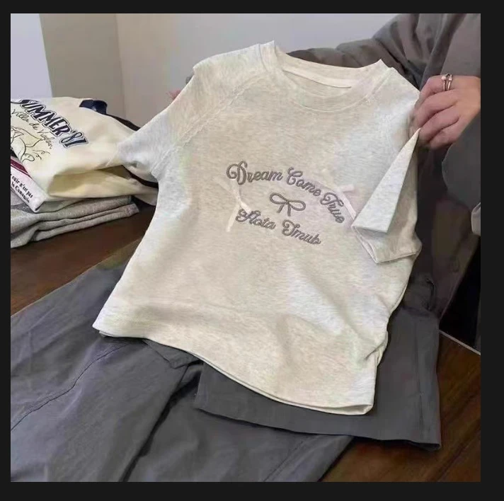 女童短袖t恤超好看儿童打底衫棉夏装2025新款洋气灰色大童上衣6