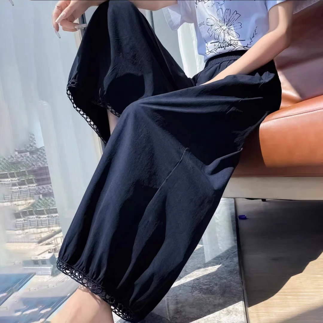 2501新夏季韩系薄款镂空蕾丝花边灯笼裤九分加肥显瘦洋气阔腿裤