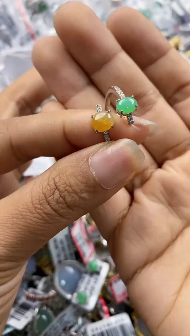 银S925镶嵌戒指翡翠8888----7