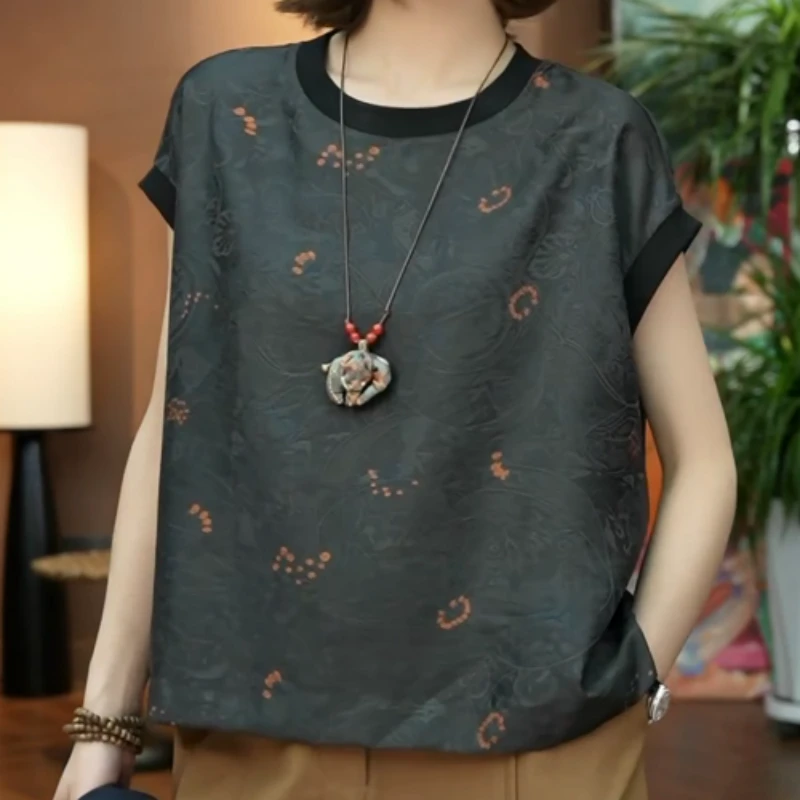 2025新夏季中式清冷感衣服贵系潮流百搭宽松圆领短袖T恤LK2505297